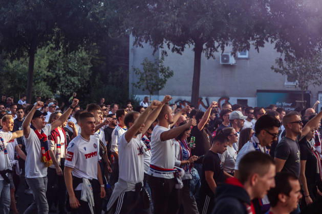 Corteo of Torcida, supporters of Hajduk Split Toricida, supporters of Hajduk Split, on their way to Poljud Stadium ahead of the UEFA Conference League match between HNK Hajduk Split and Ajax, in Split, Croatia, on October 15, 2026.  IvanaxIvanovic PIXSELL