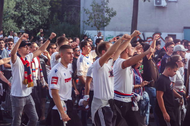 Corteo of Torcida, supporters of Hajduk Split Toricida, supporters of Hajduk Split, on their way to Poljud Stadium ahead of the UEFA Conference League match between HNK Hajduk Split and Ajax, in Split, Croatia, on October 15, 2026.  IvanaxIvanovic PIXSELL