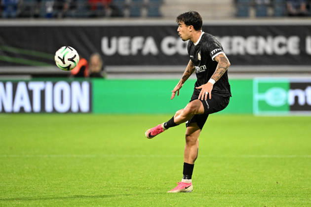 261015 AA Gent vs Aarhus Tiago Araujo of KAA Gent is pictured in action with the ball during Matchday 2 in the 2026-2027 Uefa Conference League season - league phase between AA Gent and AGF Aarhus on October 15 , 2026 in Gent, Belgium. (Photo by Maarten Straetemans Isosport) Gent Belgium  Copyright: xMaartenxStraetemansx GENT-AARHUS_20261015_005