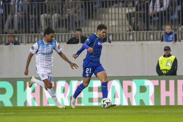 15 october 2026, UEFA Conference League 2026, League phase, Matchday 1 Universitatea Craiova vs Getafe, Ion Oblemenco Stadium, Craiova,Romania 21 Andres Garcia dribbles the opponent in speed