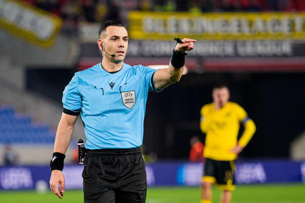 261015 Referee Antoniou Menelaus during the UEFA Conference League football match between Mjällby and Inter Club d Escaldes on October 15, 2026 in Helsingborg. Photo: Christoffer Borg Mattisson BILDBYRÅN COP 261 CB0562 fotboll football soccer fotball uefa conference league conference league mjällby in bbeng fotboll football soccer fotball uefa conference league conference league mjällby in bbeng Copyright: CHRISTOFFERxBORGxMATTISSON BB261015CB065