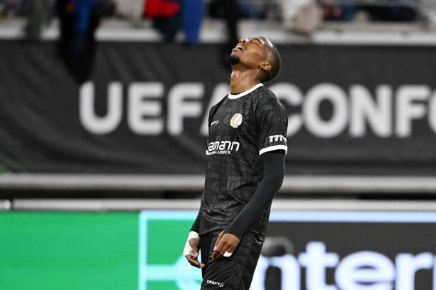 261015 AA Gent vs Aarhus Michel-Ange Balikwisha of KAA Gent looks dejected during Matchday 2 in the 2026-2027 Uefa Conference League season - league phase between AA Gent and AGF Aarhus on October 15 , 2026 in Gent, Belgium. (Photo by Maarten Straetemans Isosport) Gent Belgium  Copyright: xMaartenxStraetemansx GENT-AARHUS_20261015_030