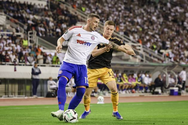 SPLIT - (lr) Dario Maresic of Hajduk Split and Viktor Tsyhankov of Ajax during the Conference League match between Hajduk Split and Ajax at Stadion Poljud on 15 October 2026 in Split, Croatia. SONNY LENSEN ANP xVIxANPxSportx xxANPxIVx 572540117 originalFilename: 572540117.jpg