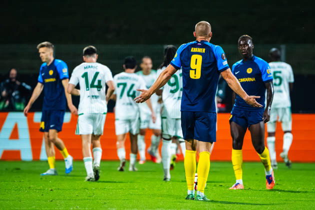 CELJE, SLOVENIA - OCTOBER 15: Team Omonia celebrate during the UEFA Europa League match between Celje (Slovenia) and Omonia (Cyprus) at Stadion Celje, Celje on October 15, 2026 in Celje, Slovenia. (Photo by Andraz Corel Sports Press Photo). Copyright: xAndrazxCorelx xSPPx Sportspressphoto_SPR257050