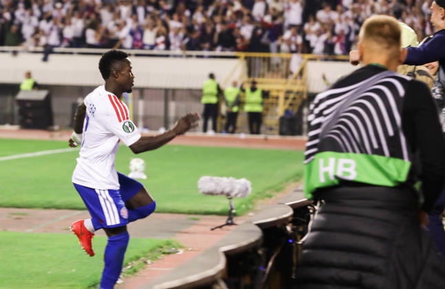 UEFA Conference League HNK Hajduk Split v AFC Ajax Abdoulie Sanyang Bamba of Hajduk celebrate after scoring during the UEFA Conference League 2026 27 League Phase MD1 match between HNK Hajduk Split and AFC Ajax at Stadion Poljud on October 15, 2026 in Split, Croatia.  IvoxCagalj PIXSELL