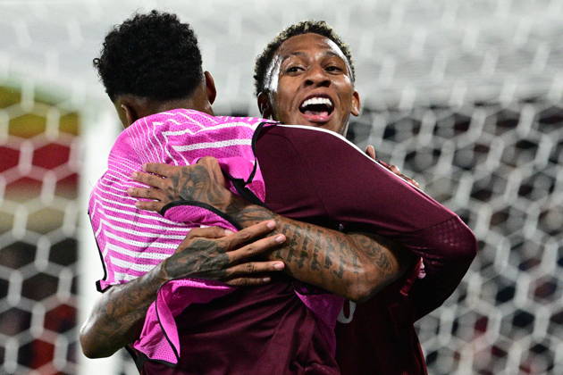 Football European League, 2nd round match Sparta Praha vs Lillestrom SK in Prague, Czech Republic, October 15, 2026. Josimar Alcocer of Sparta (right) celebrates goal. (CTKxPhoto MichalxKamaryt) CTKPhotoP2026101508176  CTKPhotoP2026101508176