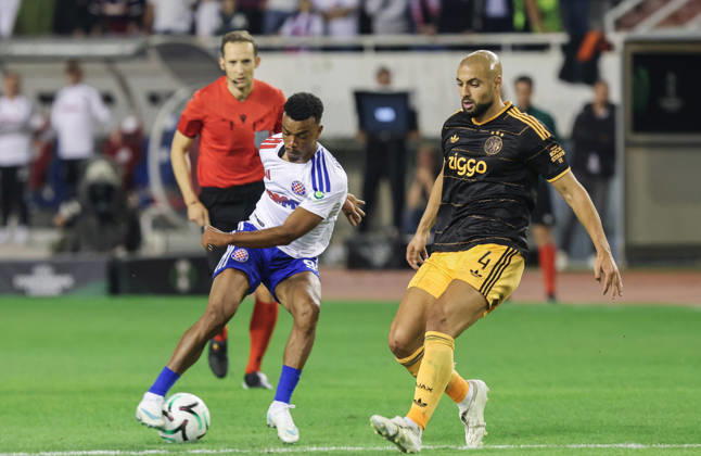 UEFA Conference League HNK Hajduk Split v AFC Ajax Dalisson de Almeida of Hadu and Sofyan Amrabat of Ajax in action during the UEFA Conference League 2026 27 League Phase MD1 match between HNK Hajduk Split and AFC Ajax at Stadion Poljud on October 15, 2026 in Split, Croatia.  IvoxCagalj PIXSELL