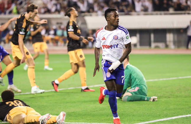 UEFA Conference League HNK Hajduk Split v AFC Ajax Abdoulie Sanyang Bamba of Hajduk celebrate after scoring during the UEFA Conference League 2026 27 League Phase MD1 match between HNK Hajduk Split and AFC Ajax at Stadion Poljud on October 15, 2026 in Split, Croatia.  IvoxCagalj PIXSELL