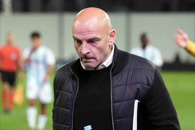 Head coach of Riga FC Adrian Gula reacts for the ball during a UEFA Conference League soccer match between Latvia™s Riga FC and Kazakhstan™s Kairat Almaty at Skonto Stadium in Riga, Latvia, Thursday, Oct. 15, 2026. Riga Latvia Copyright: xRomanxKoksarovx RKV02312.JPG