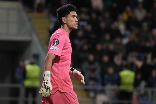 Temirlan Anarbekov of Kairat reacts during a UEFA Conference League soccer match between Latvia™s Riga FC and Kazakhstan™s Kairat Almaty at Skonto Stadium in Riga, Latvia, Thursday, Oct. 15, 2026. Riga Latvia Copyright: xRomanxKoksarovx RKV02428.JPG