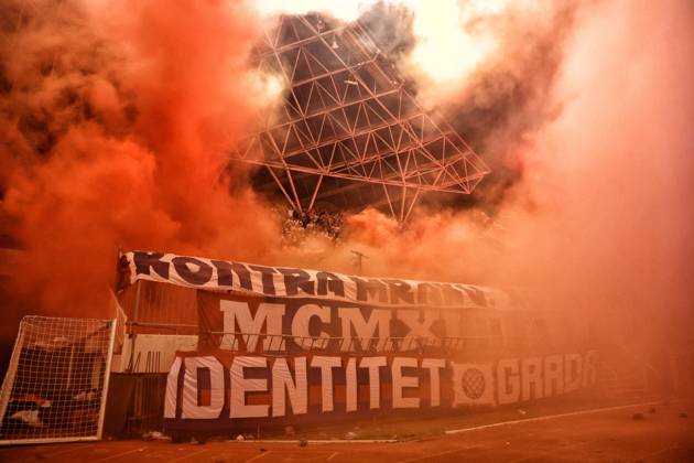 SPLIT, 15 10-2026, Poljud Stadium , season 2026 2027 , UEFA Conference League Football . Match between Hajduk Split and Ajax. Picture shows fireworks cause the match to be postponed for a while Hajduk Split - Ajax  x208452658x Copyright: