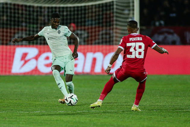 SOCCER - UEFA Conference League - CSKA vs. AS Monaco Photo by IPA ABACAPRESS.COM89725319 - Monaco s Sadibou Sane in action against CSKA s Leo Pereira during the UEFA Conference League match between PFC CSKA and AS Monaco at Vasil Levski National Stadium in Sofia, Bulgaria, on October 15, 2026 Sofia Bulgaria  Copyright: xIPAxSport ABACAx