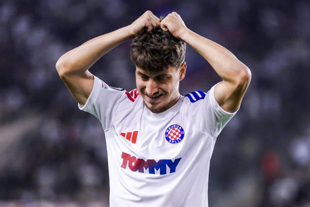 Fussball: Kroatien: UEFA Conference League 2026 2027 - 1. Runde, 15.10.2026 - HNK Hajduk Split vs. AFC Ajax Amsterdam - Stadion Poljud (Split, Kroatien); Andelo Sutalo (Hajduk Split) Copyright: xLUKAxKOLANOVICx