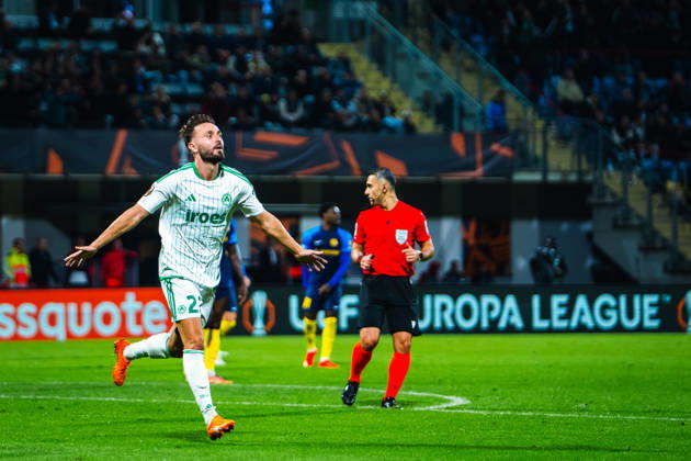 CELJE, SLOVENIA - OCTOBER 15: Muamer Tankovic of Omonia (L) celebrate score during the UEFA Europa League match between Celje (Slovenia) and Omonia (Cyprus) at Stadion Celje, Celje on October 15, 2026 in Celje, Slovenia. (Photo by Andraz Corel Sports Press Photo). Copyright: xAndrazxCorelx xSPPx Sportspressphoto_SPR257103