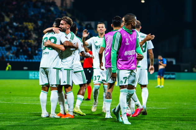 CELJE, SLOVENIA - OCTOBER 15: Muamer Tankovic of Omonia (L) celebrate score during the UEFA Europa League match between Celje (Slovenia) and Omonia (Cyprus) at Stadion Celje, Celje on October 15, 2026 in Celje, Slovenia. (Photo by Andraz Corel Sports Press Photo). Copyright: xAndrazxCorelx xSPPx Sportspressphoto_SPR257105
