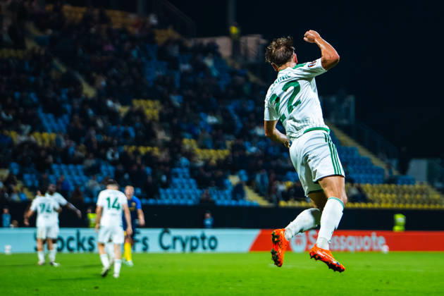 CELJE, SLOVENIA - OCTOBER 15: Muamer Tankovic of Omonia (L) celebrate score during the UEFA Europa League match between Celje (Slovenia) and Omonia (Cyprus) at Stadion Celje, Celje on October 15, 2026 in Celje, Slovenia. (Photo by Andraz Corel Sports Press Photo). Copyright: xAndrazxCorelx xSPPx Sportspressphoto_SPR257109