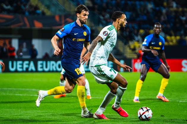 CELJE, SLOVENIA - OCTOBER 15: Jaden Montnor of Omonia (2L) in action during the UEFA Europa League match between Celje (Slovenia) and Omonia (Cyprus) at Stadion Celje, Celje on October 15, 2026 in Celje, Slovenia. (Photo by Andraz Corel Sports Press Photo). Copyright: xAndrazxCorelx xSPPx Sportspressphoto_SPR257111