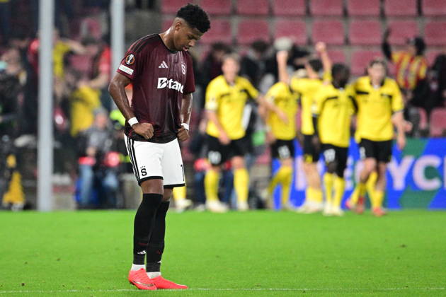 Football European League, 2nd round match Sparta Praha vs Lillestrom SK in Prague, Czech Republic, October 15, 2026. Disappointed John Mercado of Sparta. (CTKxPhoto MichalxKamaryt) CTKPhotoP2026101508499  CTKPhotoP2026101508499