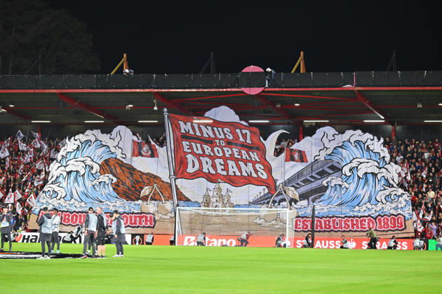 Bournemouth v Sturm Graz, Europa League Bournemouth fans hold up a banner saying from Minus 17 to European Dream before kickoff during the Europa League match between Bournemouth and Sturm Graz at the Vitality Stadium, Bournemouth, UK on 15 October 2026. Bournemouth Vitality Stadium Dorset UK Editorial use only , Copyright: xGrahamxHuntx PSI-25011-0054