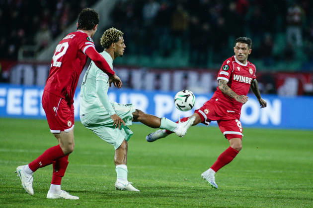 SOCCER - UEFA Conference League - CSKA vs. AS Monaco Photo by IPA ABACAPRESS.COM89726115 - Monaco s Paris Brunner in action against CSKA s Stefano Sensi during the UEFA Conference League match between PFC CSKA and AS Monaco at Vasil Levski National Stadium in Sofia, Bulgaria, on October 15, 2026 Sofia Bulgaria  Copyright: xIPAxSport ABACAx