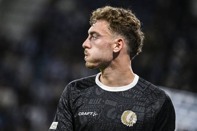 Gent s Mathias Delorge pictured during a soccer game between Belgian KAA Gent and Danish Aarhus GF, Thursday 15 October 2026 in Gent, the opening match of the UEFA Conference League league phase. TOMxGOYVAERT  x189919973x