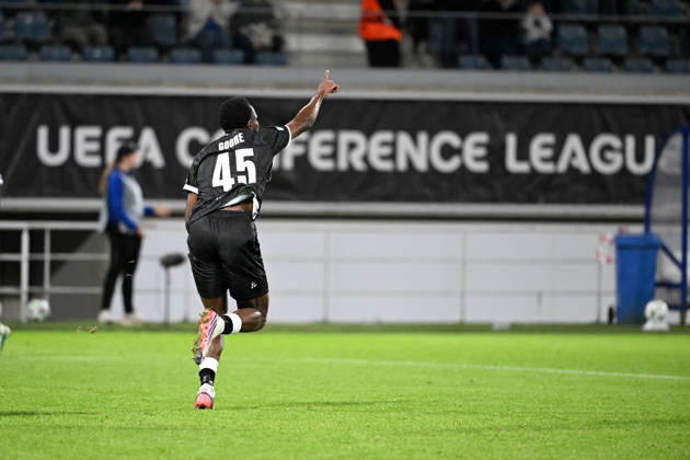 261015 AA Gent vs Aarhus Hyllarion Goore of KAA Gent celebrates after scoring the 1-0 goal during Matchday 2 in the 2026-2027 Uefa Conference League season - league phase between AA Gent and AGF Aarhus on October 15 , 2026 in Gent, Belgium. (Photo by Maarten Straetemans Isosport) Gent Belgium  Copyright: xMaartenxStraetemansx GENT-AARHUS_20261015_196