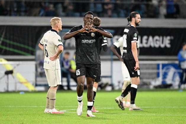 261015 AA Gent vs Aarhus Hyllarion Goore of KAA Gent celebrates after scoring the 1-0 goal during Matchday 2 in the 2026-2027 Uefa Conference League season - league phase between AA Gent and AGF Aarhus on October 15 , 2026 in Gent, Belgium. (Photo by Maarten Straetemans Isosport) Gent Belgium  Copyright: xMaartenxStraetemansx GENT-AARHUS_20261015_200