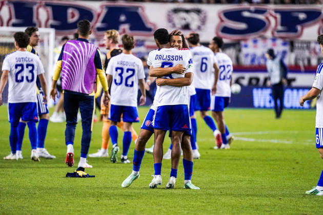 Fussball: Kroatien: UEFA Conference League 2026 2027 - 1. Runde, 15.10.2026 - HNK Hajduk Split vs. AFC Ajax Amsterdam - Stadion Poljud (Split, Kroatien); Hajduk Split Spieler bejubeln den Sieg Copyright: xLUKAxKOLANOVICx