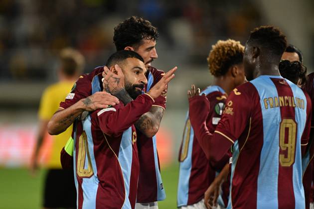 KuPS Kuopio v Trabzonspor - UEFA Conference League TAMPERE, FINLAND - OCTOBER 15: Muhammed Salah (10) of Trabzonspor celebrates with his team mates after a goal during the UEFA Conference League Week 1 match between KuPS Kuopio and Trabzonspor at Tammelan Stadium, on October 15, 2026 in Tampere, Finland. Hasan Tascan Anadolu Tampere Finland. Editorial use only. Please get in touch for any other usage.  Copyright: x2026xAnadoluxHasanxTascanx