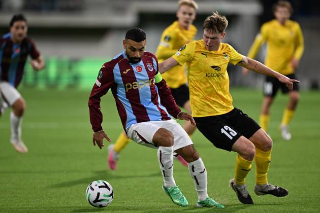 KuPS Kuopio v Trabzonspor - UEFA Conference League TAMPERE, FINLAND - OCTOBER 15: Muhammed Salah (10) of Trabzonspor in action against Niilo Kujasalo (13) of KuPS Kuopio during the UEFA Conference League Week 1 match between KuPS Kuopio and Trabzonspor at Tammelan Stadium, on October 15, 2026 in Tampere, Finland. Hasan Tascan Anadolu Tampere Finland. Editorial use only. Please get in touch for any other usage.  Copyright: x2026xAnadoluxHasanxTascanx
