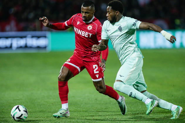 SOCCER - UEFA Conference League - CSKA vs. AS Monaco Photo by IPA ABACAPRESS.COM89727184 - Monaco s Stanis Idumbo in action against CSKA s Javier Pastor during the UEFA Conference League match between PFC CSKA and AS Monaco at Vasil Levski National Stadium in Sofia, Bulgaria, on October 15, 2026 Sofia Bulgaria  Copyright: xIPAxSport ABACAx