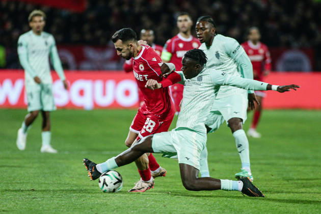 SOCCER - UEFA Conference League - CSKA vs. AS Monaco Photo by IPA ABACAPRESS.COM89727551 - Monaco s Christian Mawissa in action against CSKA s Ioannis Pitas during the UEFA Conference League match between PFC CSKA and AS Monaco at Vasil Levski National Stadium in Sofia, Bulgaria, on October 15, 2026 Sofia Bulgaria  Copyright: xIPAxSport ABACAx