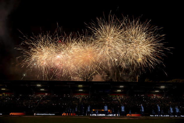 NIJMEGEN - fireworks ahead of the UEFA Europa League match between N.E.C. and Levski Sofia at Stadion De Goffert on 15 October 2026 in Nijmegen, Nederland. (Photo by DeFodi Images) -