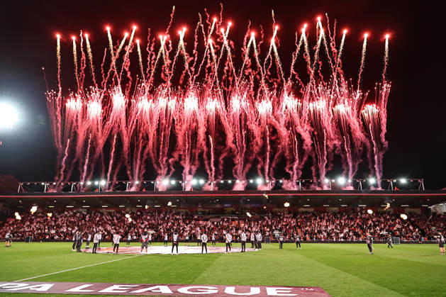 SOCCER - UEFA EL, Bournemouth vs Sturm BOURNEMOUTH,ENGLAND,15.OCT.26 - SOCCER - UEFA Europa League, AFC Bournemouth vs SK Sturm Graz. Image shows overview of Vitality Stadium with fireworks.  GEPAxpictures xChrisxBauer