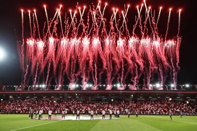 SOCCER - UEFA EL, Bournemouth vs Sturm BOURNEMOUTH,ENGLAND,15.OCT.26 - SOCCER - UEFA Europa League, AFC Bournemouth vs SK Sturm Graz. Image shows overview of Vitality Stadium with fireworks.  GEPAxpictures xChrisxBauer
