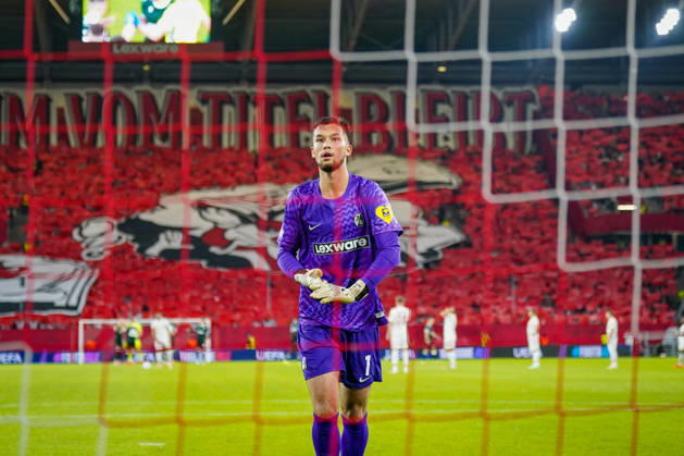 Deutschland: Fussball UEFA Conference League 2026 - 2027, 1. Spieltag - SC Freiburg vs FK Jablonec - Europa-Park-Stadion (Freiburg): Mio Backhaus (SC Freiburg, 1) Mimik, Gesichtsausdruck, Emotion Copyright: xJOERANxSTEINSIEKx