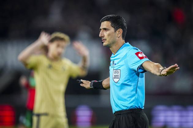 NIJMEGEN , 15-10-2026 , Stadium De Goffert , season 2026 2027 , UEFA Europa League football , match between NEC Nijmegen and Levski Sofia , picture shows Referee Aliyar Aghayev NEC - Levski Sofia  x208453931x Copyright: