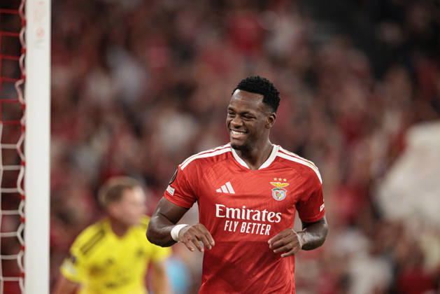 Jhon Duran seen celebrating after scoring goal during UEFA Europa League 2026 2027 league phase game between teams of SL Benfica and Celtic FC at Estadio Da Luz (Maciej Rogowski Ball Raw Images PT) Lisbon Estadio Da Luz Portugal Copyright: xMaciejxRogowskix maciejrogowski_benfica_celtic_2627-7