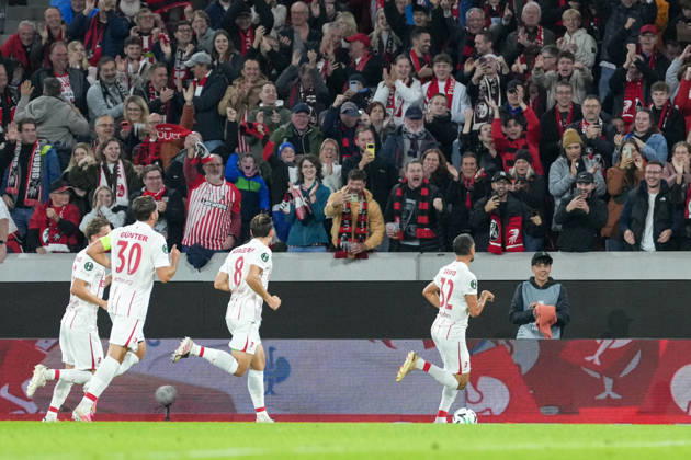 Vincenzo Grifo (SC Freiburg, 32) Torjubel, Emotionen, Torschuss, Abschluss, Torerfolg, Tor, Treffer , Deutschland, Fussball, UEFA Conference League, 1. Spieltag, Ligaphase , 2026 2027, SC Freiburg vs. FK Jablonec, 15.10.2026, Europa-Park Stadion, Freiburg Freiburg Europa-Park Stadion Baden-Württemberg Deutschland Copyright: xArnexAmbergx