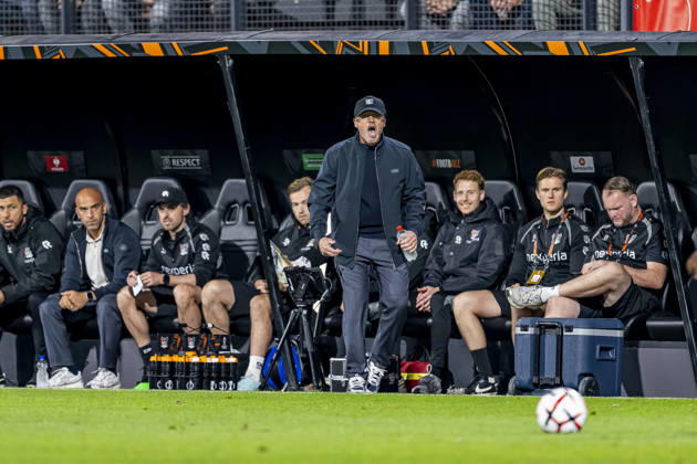 NIJMEGEN - NEC Nijmegen coach Dick Schreuder during the UEFA Europa League match between N.E.C. and Levski Sofia at Stadion De Goffert on 15 October 2026 in Nijmegen, Nederland. (Photo by DeFodi Images) -