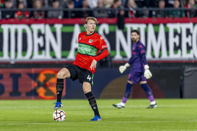 NIJMEGEN - NEC Nijmegen defender Perr Schuurs during the UEFA Europa League match between N.E.C. and Levski Sofia at Stadion De Goffert on 15 October 2026 in Nijmegen, the Netherlands. (Photo by DeFodi Images) -