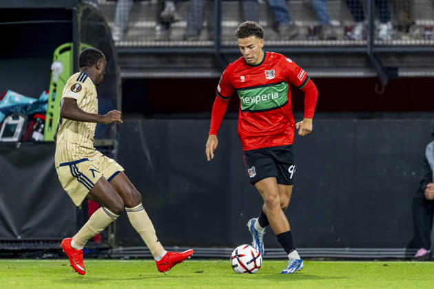 NIJMEGEN - (R) NEC Nijmegen forward Clement Bischoff during the UEFA Europa League match between N.E.C. and Levski Sofia at Stadion De Goffert on 15 October 2026 in Nijmegen, Nederland. (Photo by DeFodi Images) -