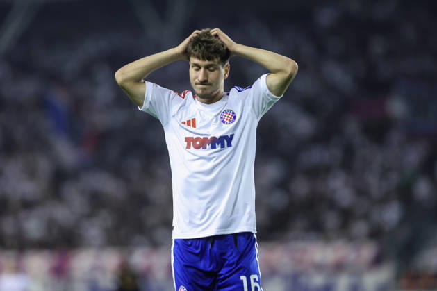 UEFA Conference League HNK Hajduk Split v AFC Ajax SPLIT, CROATIA - OCTOBER 15: Andjelo Sutalo of Hajduk Split reacts during the UEFA Conference League 2026 27 League Phase MD1 match between HNK Hajduk Split and AFC Ajax at Stadion Poljud on October 15, 2026 in Split, Croatia.  IvanaxIvanovic PIXSELL