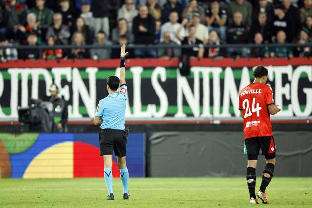 NIJMEGEN - Referee Aliyar Aghayev disallows goal during the Europa League match between NEC and PFC Levski Sofia at De Goffert on October 15, 2026 in Nijmegen, the Netherlands. BART STOUTJESDIJK ANP xVIxANPxSportx xxANPxIVx 572552852 originalFilename: 572552852.jpg