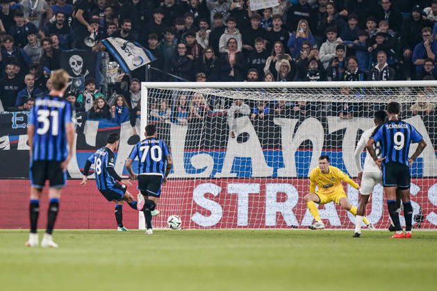 BERGAMO, ITALY - OCTOBER 15: Giacomo Raspadori of Atalanta BC celebrates after scoring his team s second goal during the UEFA Conference League 2026 27 League Phase MD1 match between Atalanta BC and Pafos FC at Stadio di Bergamo on October 15, 2026 in Bergamo, Italy Copyright: xLucaxTaddeox