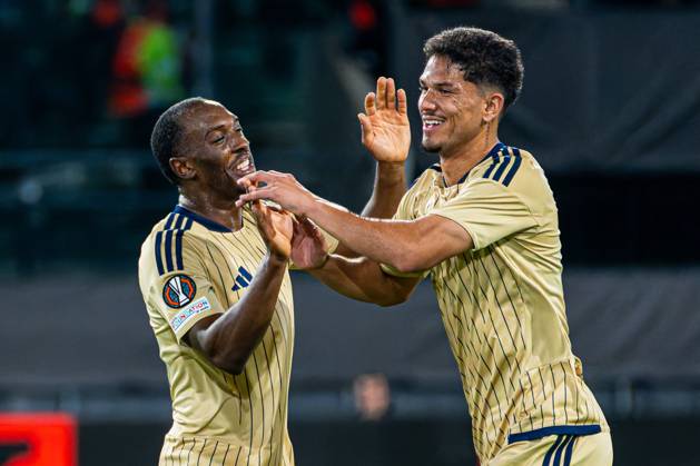 NIJMEGEN - Everton Bala of Levski Sofia celebrates his team s first goal with Aldair Neves of Levski Sofia, but the goal was disallowed by VAR during the UEFA Europa League match between NEC Nijmegen and Levski Sofia at the Goffertstadion on October 15, 2026, in Nijmegen, the Netherlands. KEVIN SENDERS ANP UEFA Europa League 2026 27 xVIxANPxSportx xMarcelxterxBalsxIVx 572553218 originalFilename: 572553218.jpg