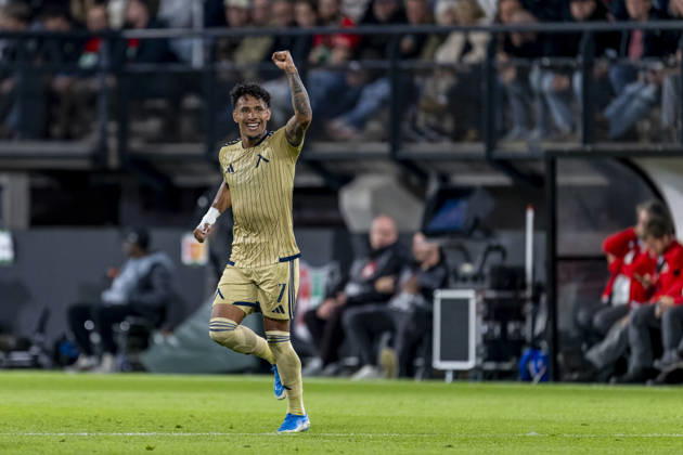 NIJMEGEN - Levski Sofia forward Reinaldo celebrates his 0-1 goal during the UEFA Europa League match between N.E.C. and Levski Sofia at Stadion De Goffert on 15 October 2026 in Nijmegen, Nederland. (Photo by DeFodi Images) -