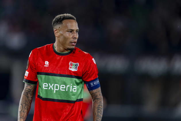 NIJMEGEN - NEC Nijmegen forward Tjaronn Chery during the UEFA Europa League match between N.E.C. and Levski Sofia at Stadion De Goffert on 15 October 2026 in Nijmegen, Nederland. (Photo by DeFodi Images) -