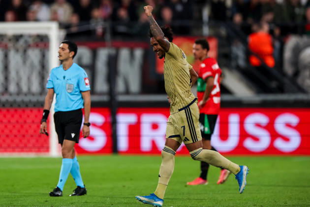 NIJMEGEN, NETHERLANDS - OCTOBER 15: Reinaldo of Levski Sofia celebrates after scoring his team s first goal during the UEFA Europa League 2026 27 League Phase MD2 match between N.E.C. Nijmegen and PFC Levski Sofia at Goffertstadion on October 15, 2026 in Nijmegen, Netherlands.  Copyright: xRenexNijhuis MBxMediax
