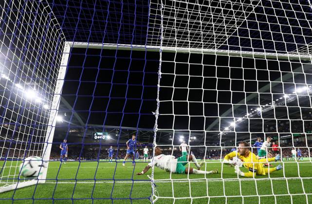 Georginio Rutter of Brighton and Hove Albion scores a goal to make the score 1-0. Brighton & Hove Albion v Kauno Zalgiris, UEFA Conference League, Football, American Express Stadium, Brighton, UK - 15 Oct 2026Brighton American Express Stadium United Kingdom  Copyright: xJamesxMarsh Shutterstockx 17218542as